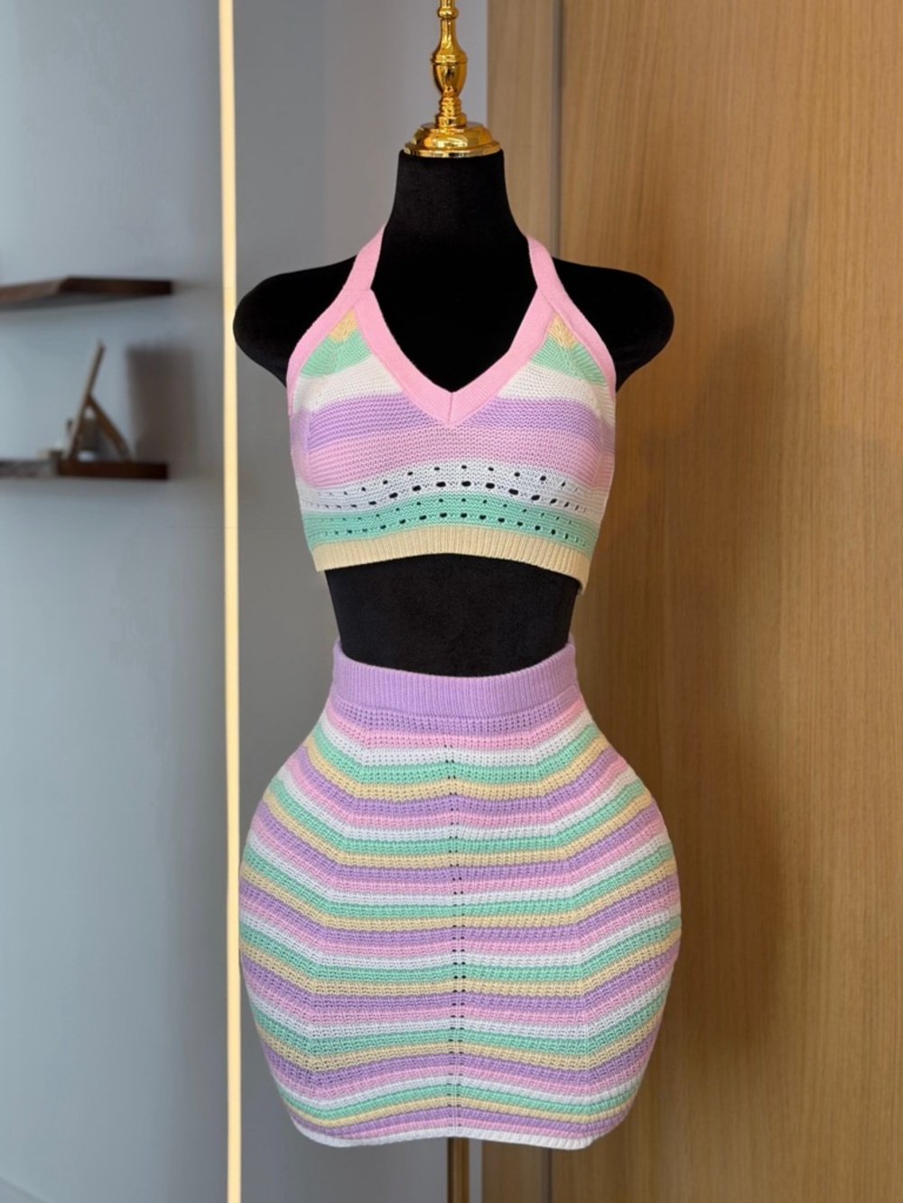 Lilly's Kloset Pastel Knit Two Piece Set - Halter Top & Skirt | Soft Y2K Muse